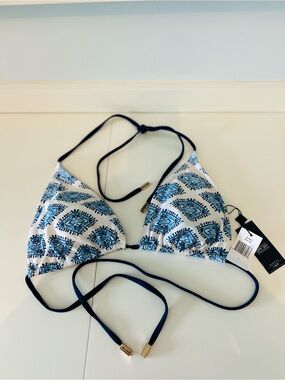 Cabana Life Blue and White Geometric Triangle Bikini Top